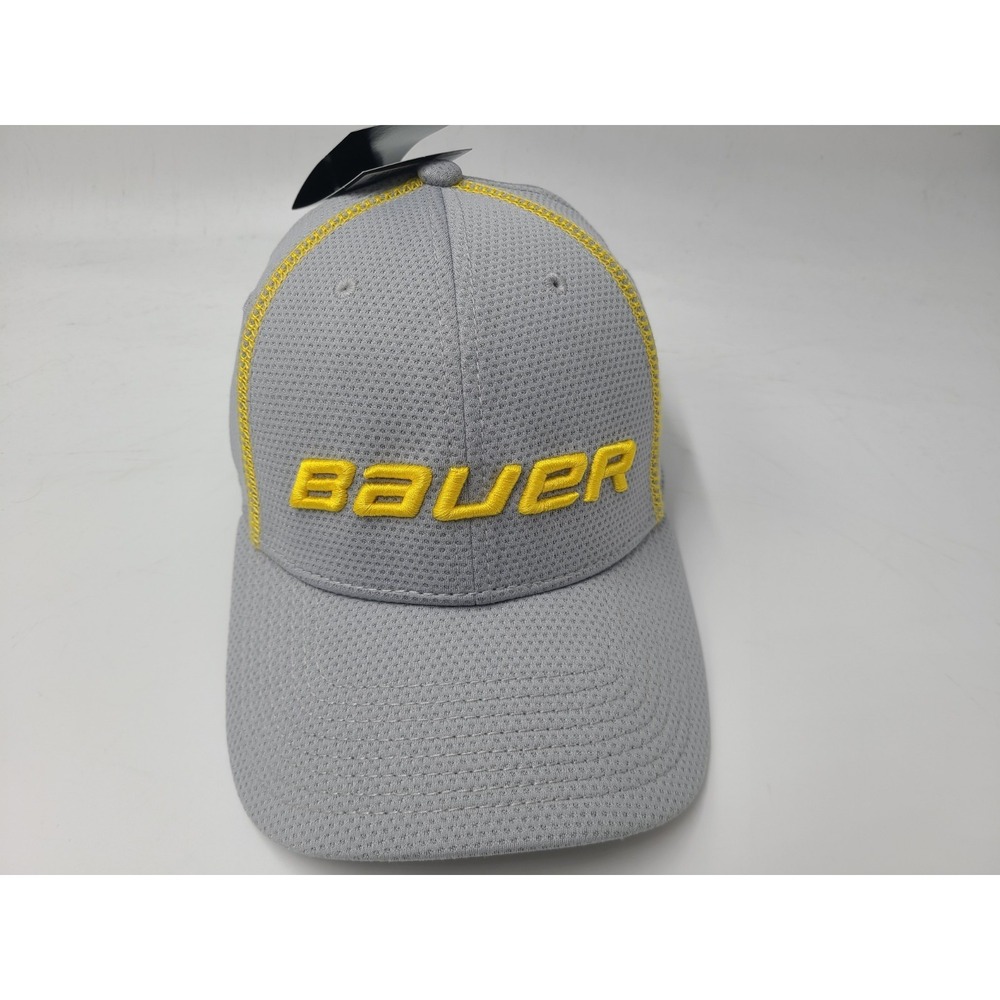 Bauer Hockey New Era 39Thirty Flex Fitted S-M Hat Cap Polyester Men Gray Yellow